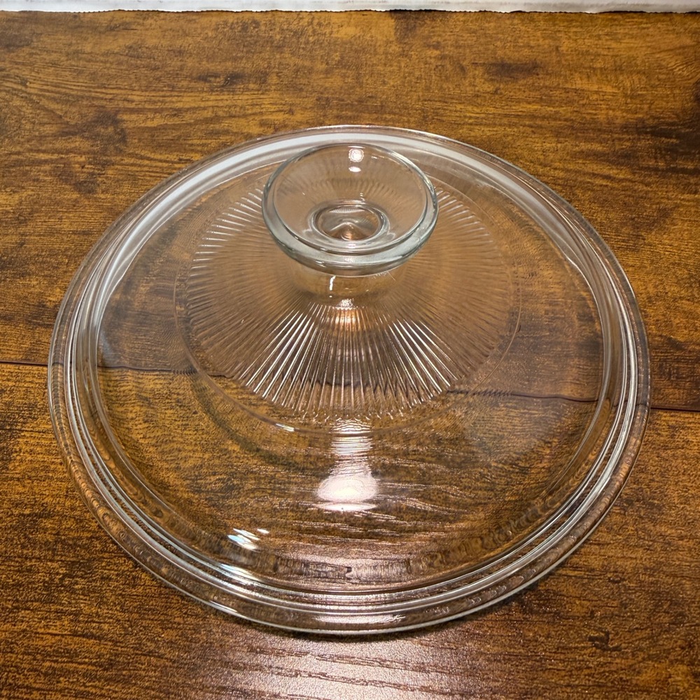 Vtg Pyrex G-5-C-A Clear Glass Ribbed Sunburst Casserole Replacement Lid 7.5 Inch